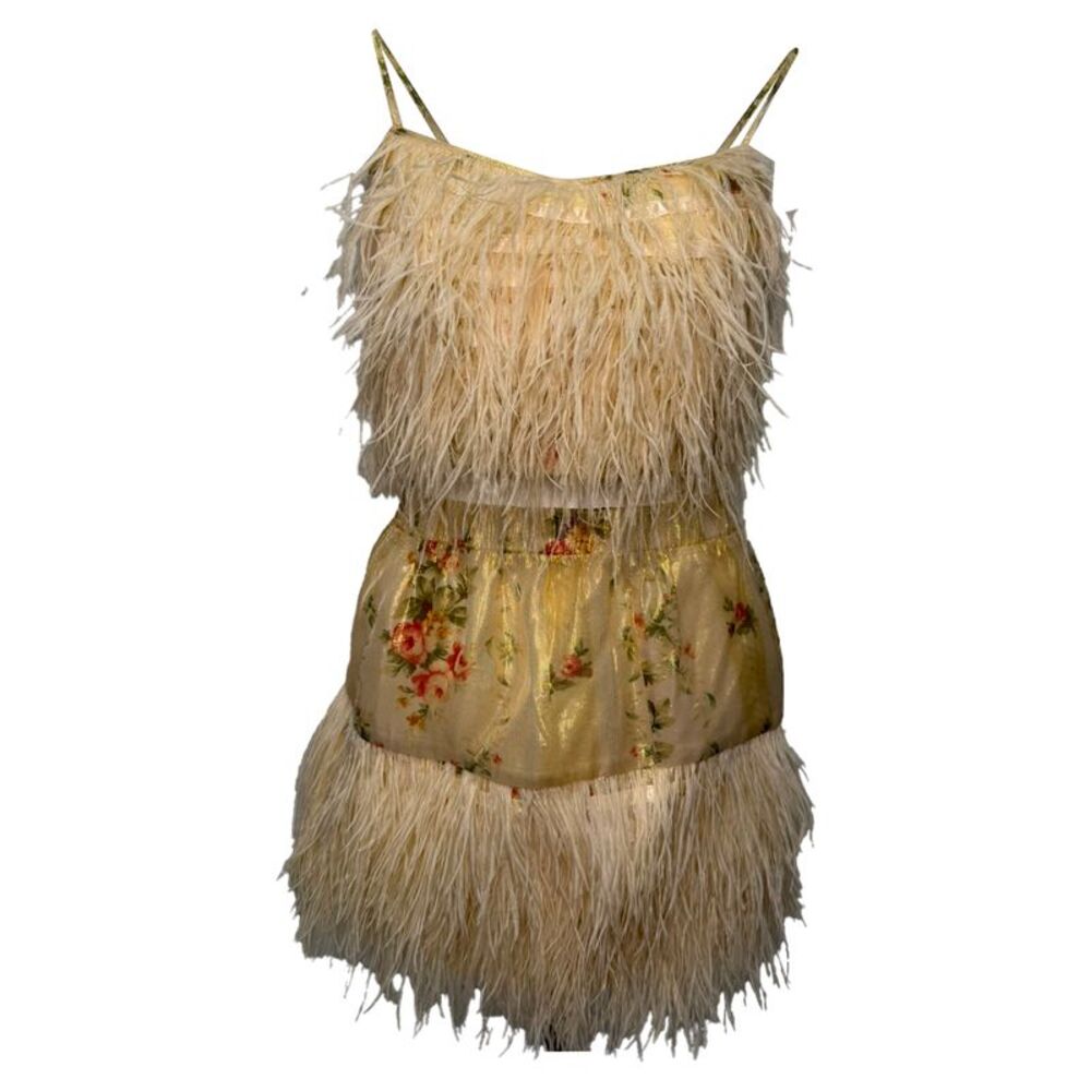 LoveShackFancy cFeather-Trimmed Set in Cream Viscose